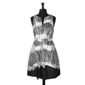 Halston Heritage Women's Dress Black White Abstract Sleeveless Cocktail Party 10